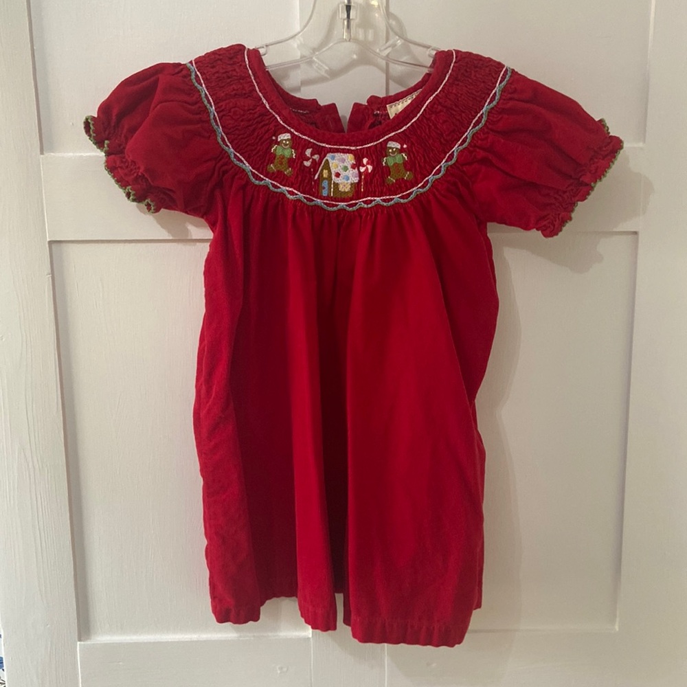 Toffee & Apple Smocked Corduroy Red Gingerbread Christmas Holiday Girl Dress 3T